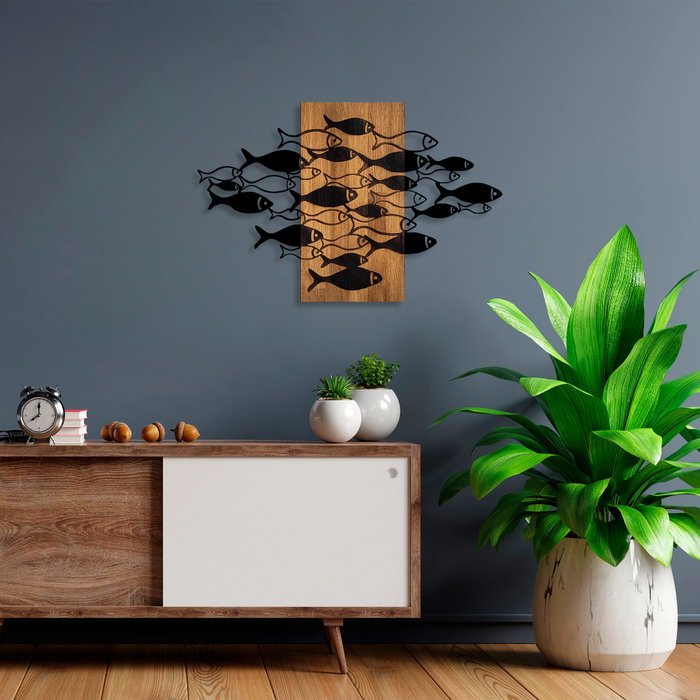 Wallity Shoal Accesorio de Pared de Madera y Metal Nogal y Negro